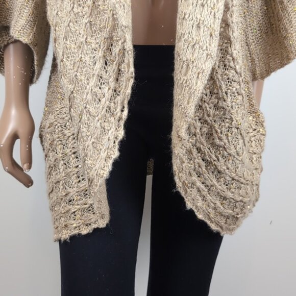 Orange Cocoon Cardigan Sweater Open Knit Flare Sleeve Metallic Gold One Size - Picture 5 of 12